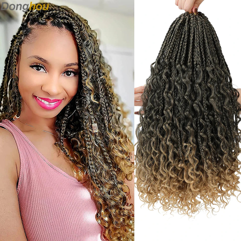 Long Boho Box Braids Crochet Hair 24 18 Inch Blonde Bug 33 4 30 27 Colors Synthetic Ombre Goddess Braids Crochet Hair For Women