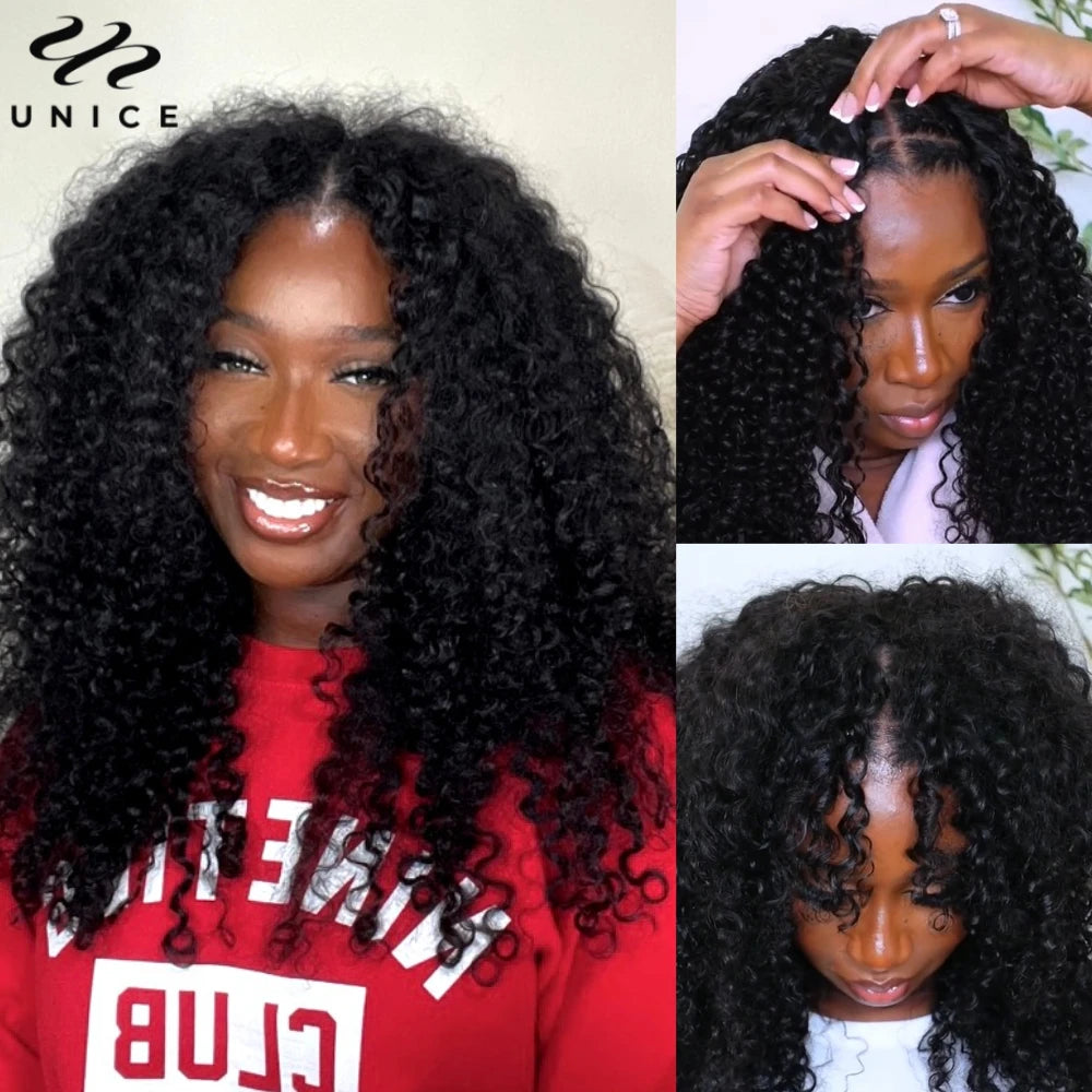 Unice Hair EasiContour Jerry Curly V Part Wig 100% Human Hair Seamless Edge Upgrade U Part Wig Beginner Friendly Human Hair Wigs