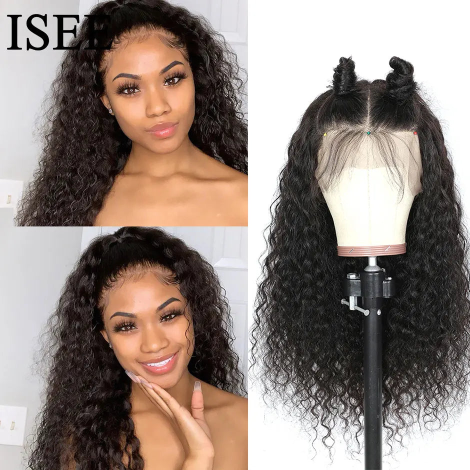 Peruca de cabelo humano encaracolado com fechamento de renda frontal HD 13x6 para mulheres, peruca de cabelo brasileiro ondulado com ondas d'água, 13x4
