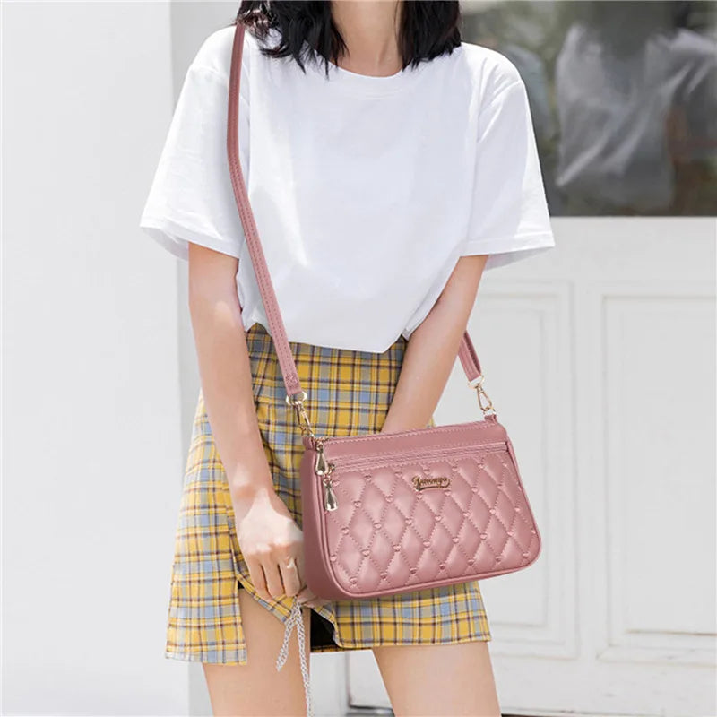 Women Embroidery Thread Small Purse and Handbag Fashion Large Capacity PU Leather Crossbody Bags Zipper New Fashion Shoulder Bag