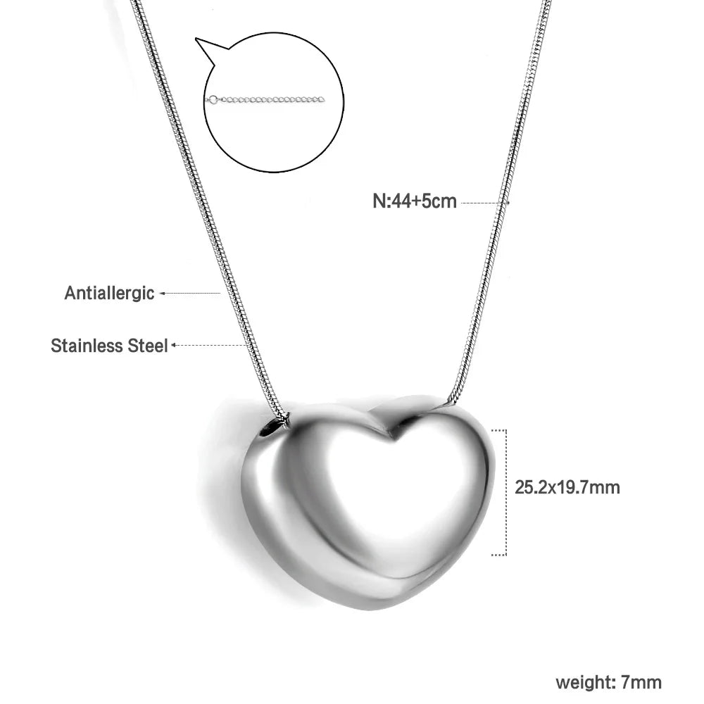 LUXUSTEEL New Stainless Steel Heart Pendant Necklace for Women Girls Temperament CZ Crystal Charm Choker Fashion Jewelry Gifts