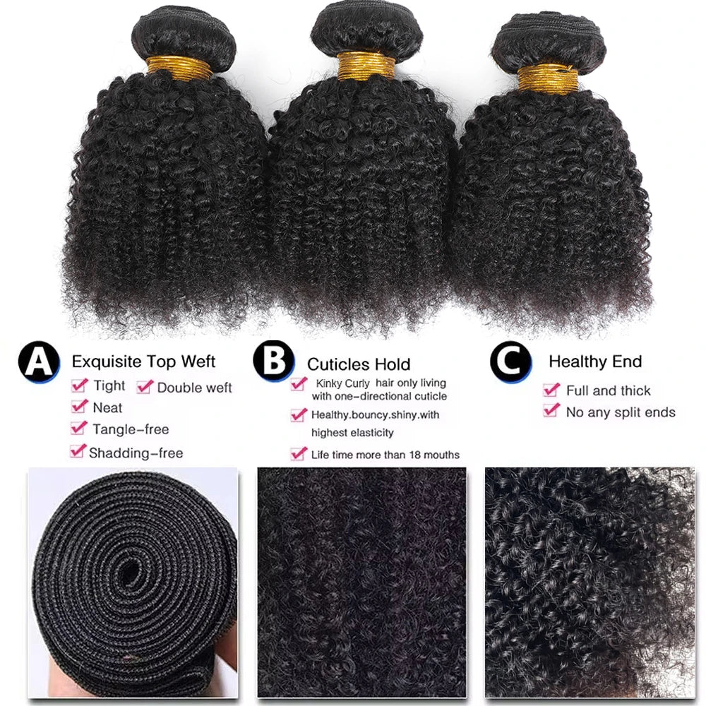 Pacotes de cabelo humano afro indiano cru, cacheado, crespo, 4B e 4C, natural, virgem, cacheado, 100% cabelo humano macio, trama de extensão capilar