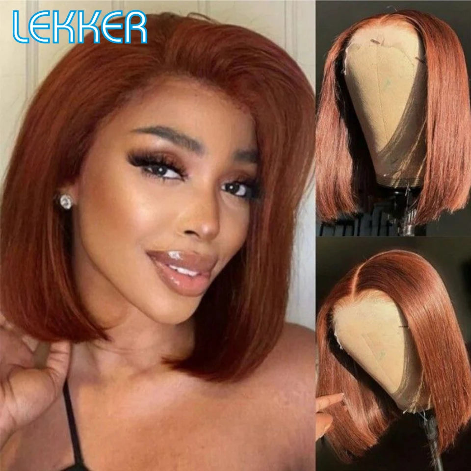 Lekker Highlight Brown Straight Bob 13x1 T Part Lace Front 100% Human Hair Wigs For Women Brazilian Remy Hair Colored Bob Wigs