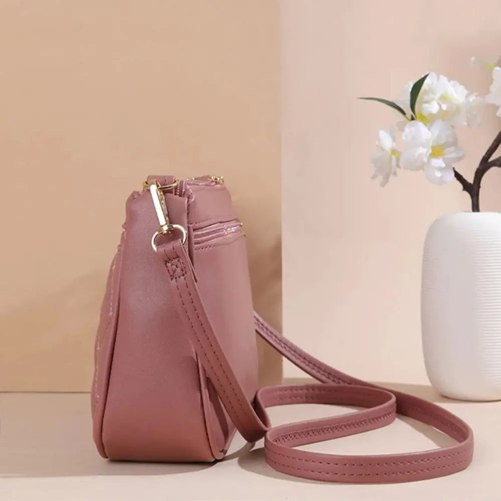 Fashion PU Leather Zipper New Fashion Shoulder Bag Crossbody Bags Women Embroidery Thread Small Purse and Handbags Ladies Bag