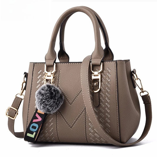 1PCS handbag Embroidery Messenger Bags Women Leather Handbags Bags for Women Sac a Main Ladies hair ball Hand Bag
