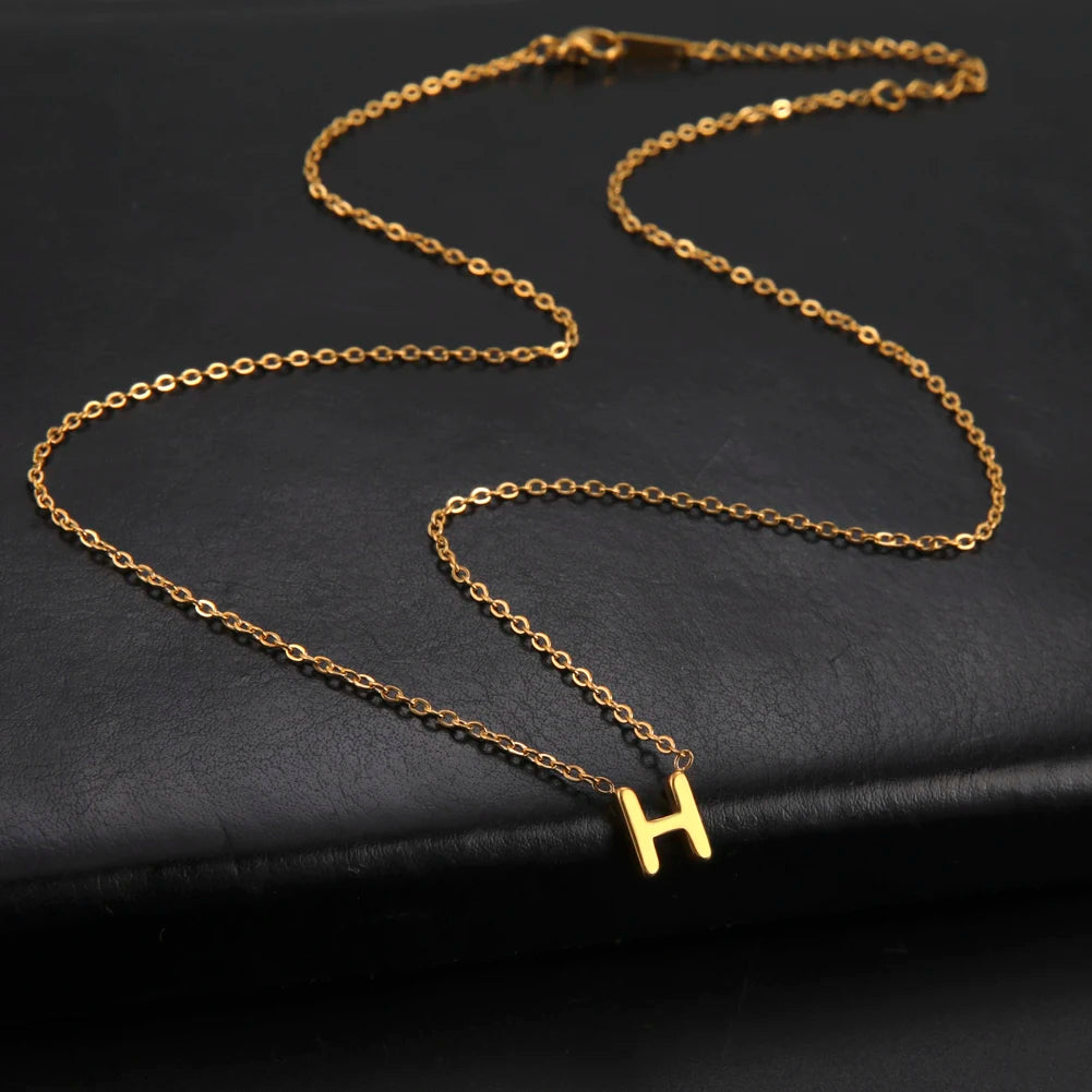 Skyrim Stainless Steel A-Z Initial Letter Necklace for Women Trend Minimalist Alphabet Choker Neck Chain Jewelry Birthday Gift