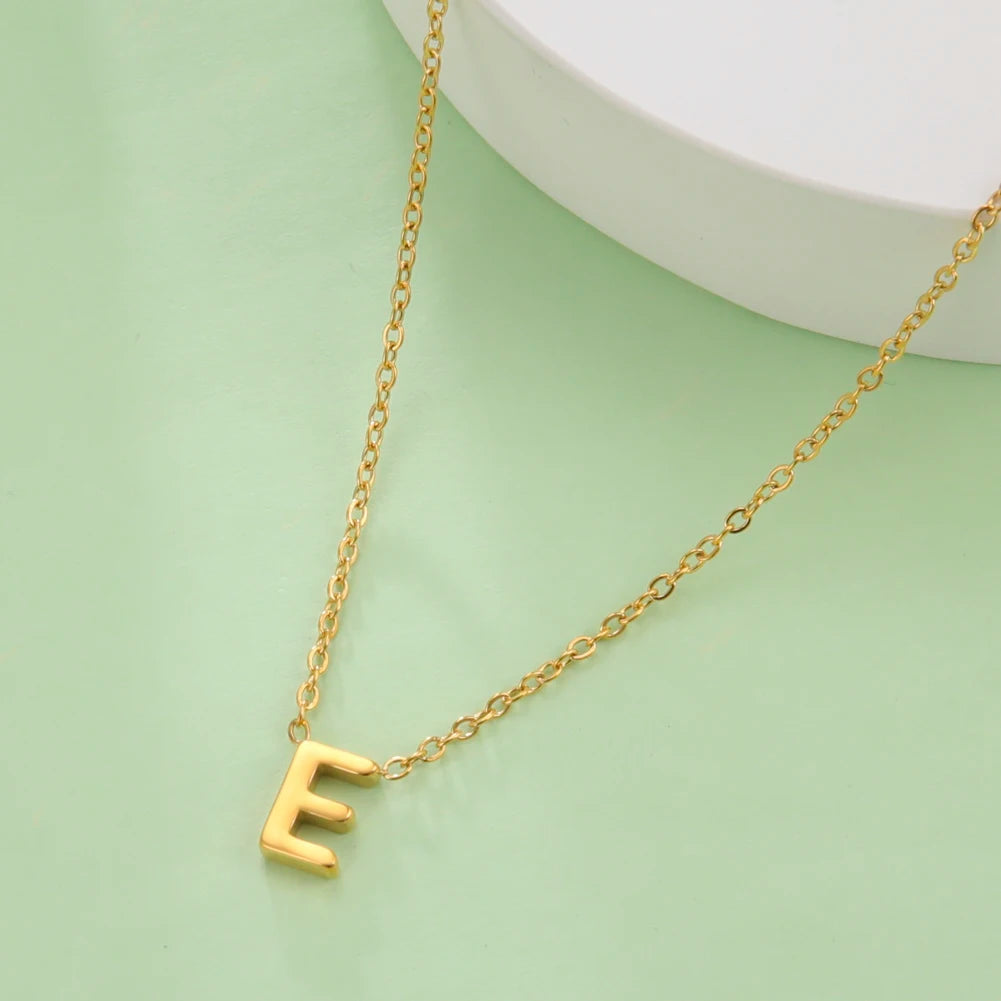 Skyrim Stainless Steel A-Z Initial Letter Necklace for Women Trend Minimalist Alphabet Choker Neck Chain Jewelry Birthday Gift