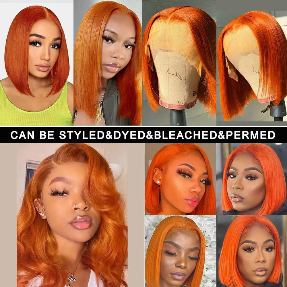 Short Highlight 4/30 350 Ginger Bob Wig Colored Lace Front Human Hair Wigs For Women 13x4 Bone Straight Lace Frontal Wig
