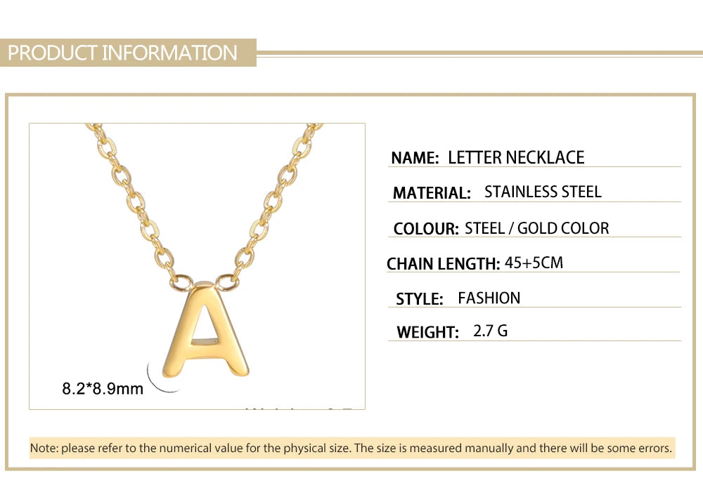 Skyrim Stainless Steel A-Z Initial Letter Necklace for Women Trend Minimalist Alphabet Choker Neck Chain Jewelry Birthday Gift