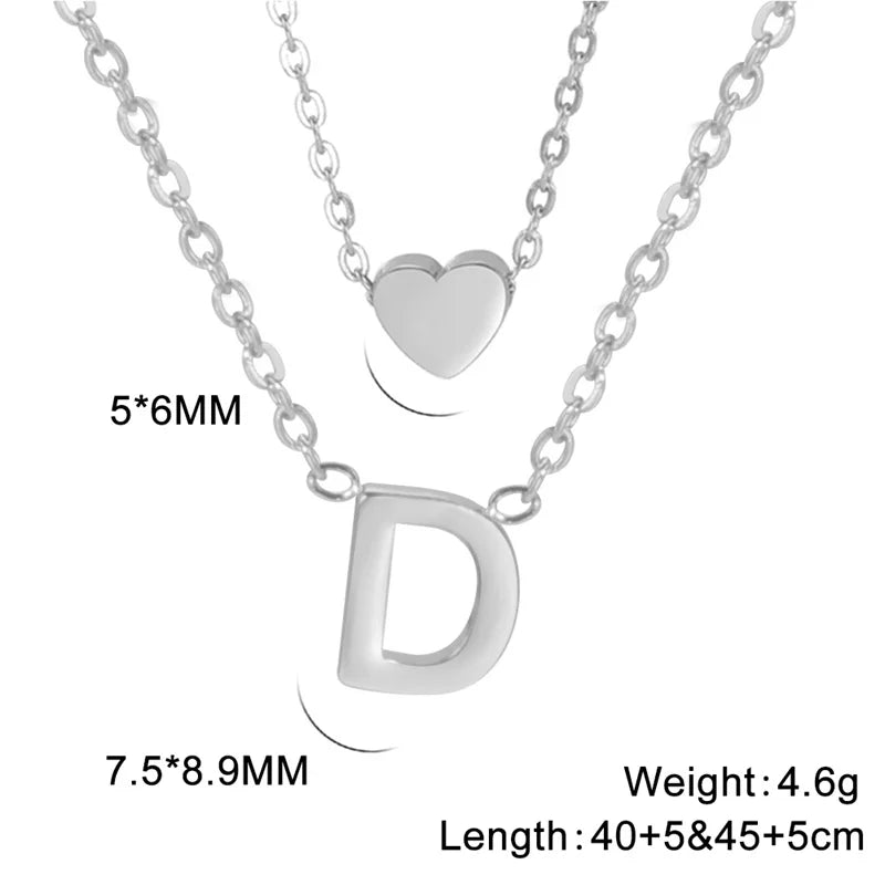 Fashion Tiny Heart Initial Necklace Gold Silver Color Multilayer Letter Choker Necklace For Women Charm Pendant Jewelry Gift