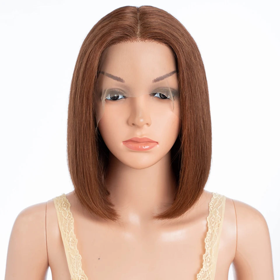 Lekker Highlight Brown Straight Bob 13x1 T Part Lace Front 100% Human Hair Wigs For Women Brazilian Remy Hair Colored Bob Wigs