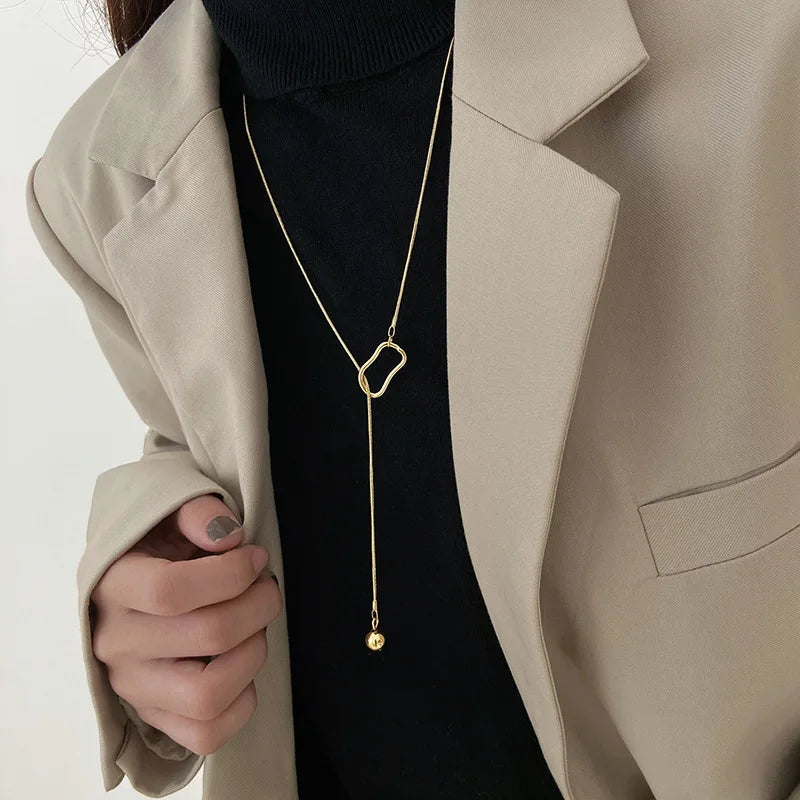64cm Cool Silver Color Sweater Chain Women's Long Design New Chinese Style Sweater Chain Wholesale Jewelry