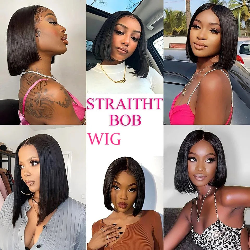 Straight Short Bob Wigs Human Hair 13x4 HD Lace Frontal Human Hair Wigs Glueless Bob wig 4x4 Lace Closure Wigs For Women 180%