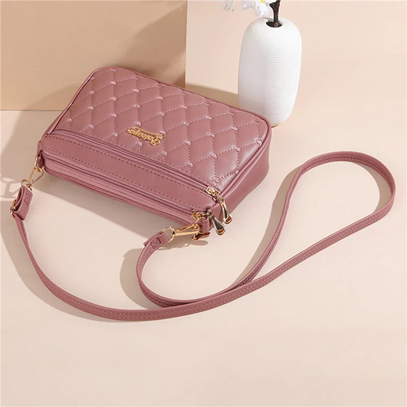 Women Embroidery Thread Small Purse and Handbag Fashion Large Capacity PU Leather Crossbody Bags Zipper New Fashion Shoulder Bag