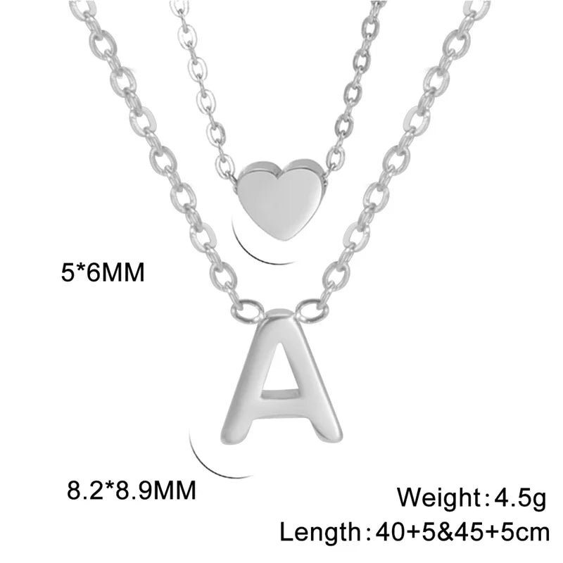 Fashion Tiny Heart Initial Necklace Gold Silver Color Multilayer Letter Choker Necklace For Women Charm Pendant Jewelry Gift
