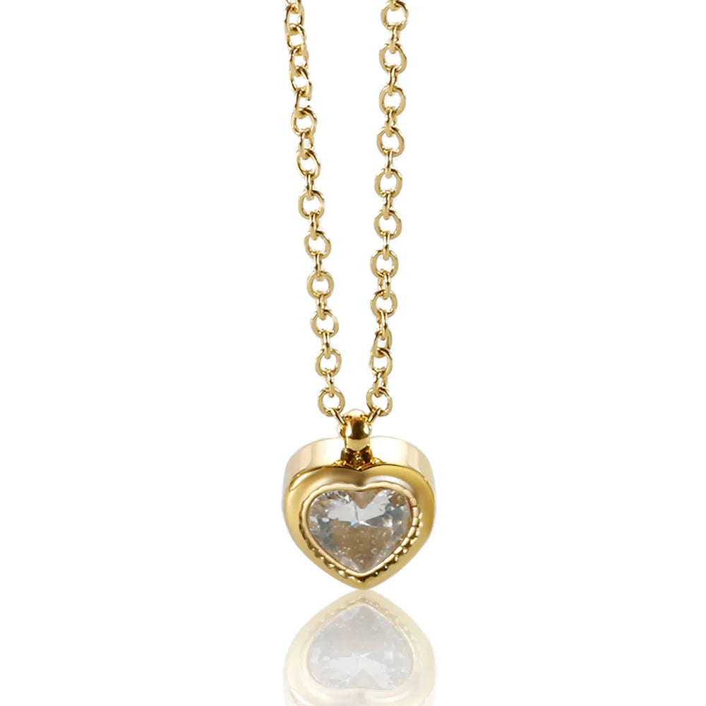 New Ins Simple Green Heart Pendant Love Necklace Beads Chain Titanium Steel Rice Necklace for Women Girls Trendy Party Jewelry