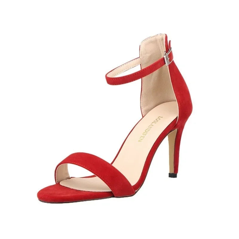 2025 New Women Sexy Pumps Sandals Summer 9cm Thin Heel Open Toe Ankle Strap High Heels Ladies Stilettos Party Red Wedding Shoes