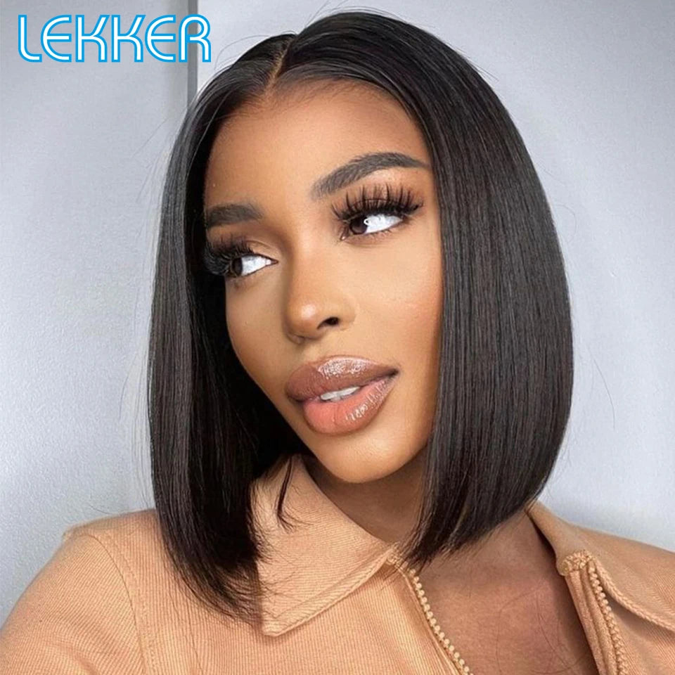 Lekker Highlight Brown Straight Bob 13x1 T Part Lace Front 100% Human Hair Wigs For Women Brazilian Remy Hair Colored Bob Wigs