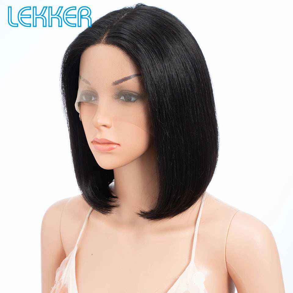 Lekker Highlight Brown Straight Bob 13x1 T Part Lace Front 100% Human Hair Wigs For Women Brazilian Remy Hair Colored Bob Wigs