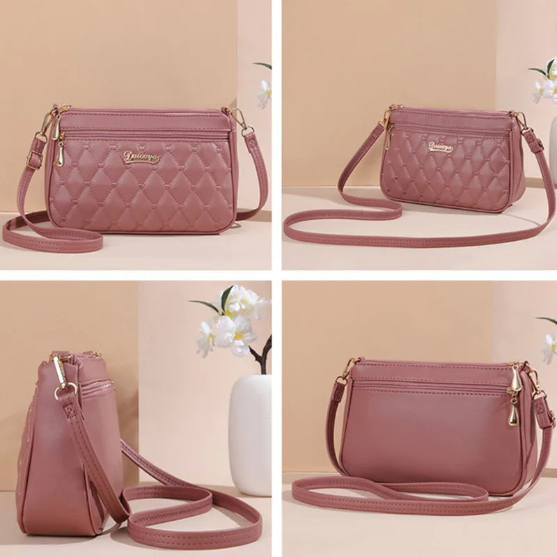 Women Embroidery Thread Small Purse and Handbag Fashion Large Capacity PU Leather Crossbody Bags Zipper New Fashion Shoulder Bag