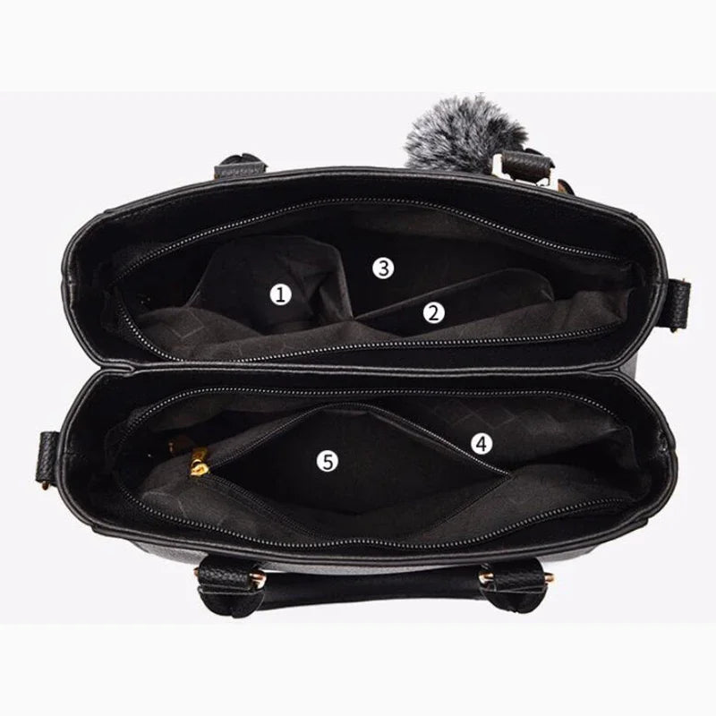 1PCS handbag Embroidery Messenger Bags Women Leather Handbags Bags for Women Sac a Main Ladies hair ball Hand Bag