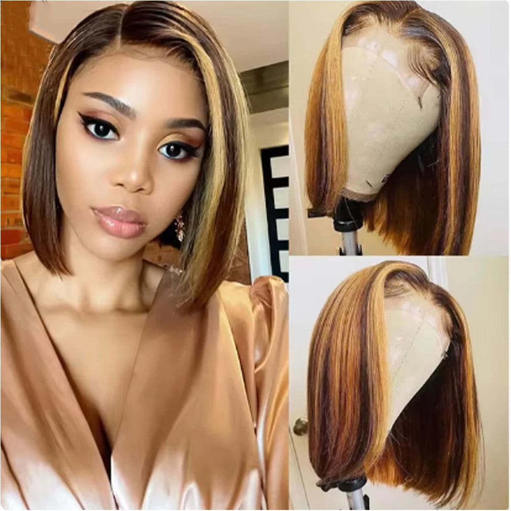 Straight Short Bob Wigs Human Hair 13x4 HD Lace Frontal Human Hair Wigs Glueless Bob wig 4x4 Lace Closure Wigs For Women 180%