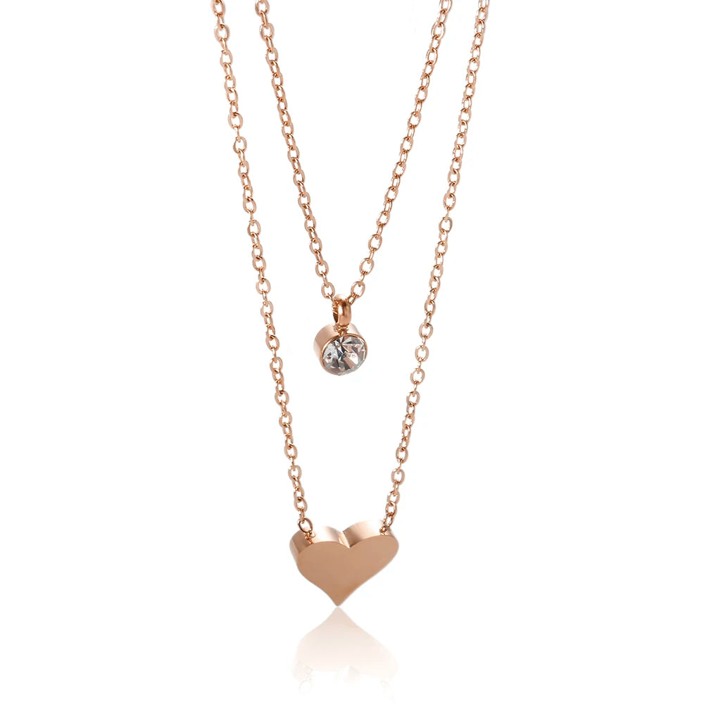New Ins Simple Green Heart Pendant Love Necklace Beads Chain Titanium Steel Rice Necklace for Women Girls Trendy Party Jewelry