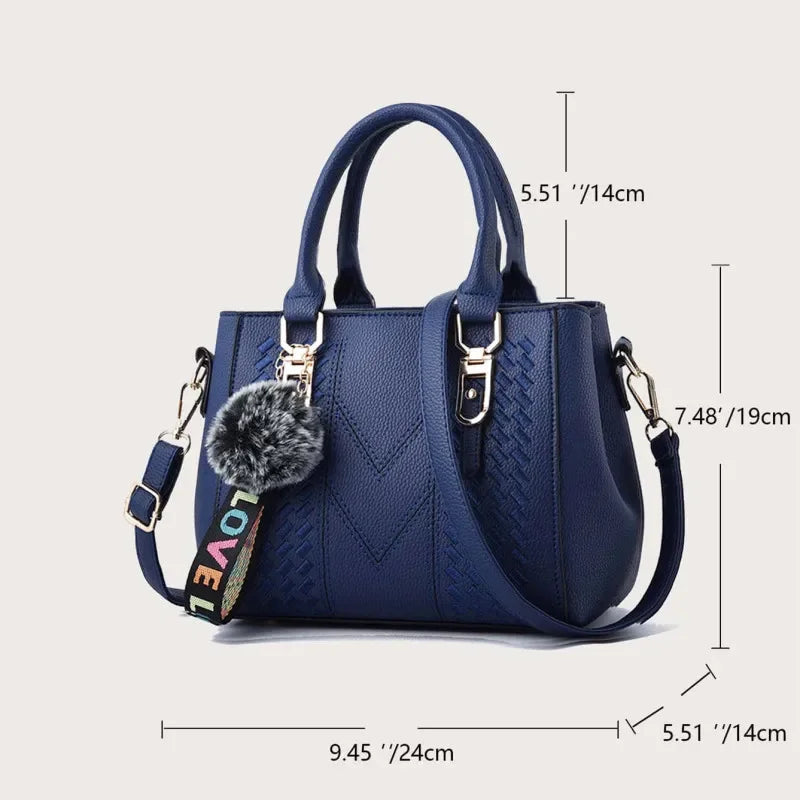 1PCS handbag Embroidery Messenger Bags Women Leather Handbags Bags for Women Sac a Main Ladies hair ball Hand Bag