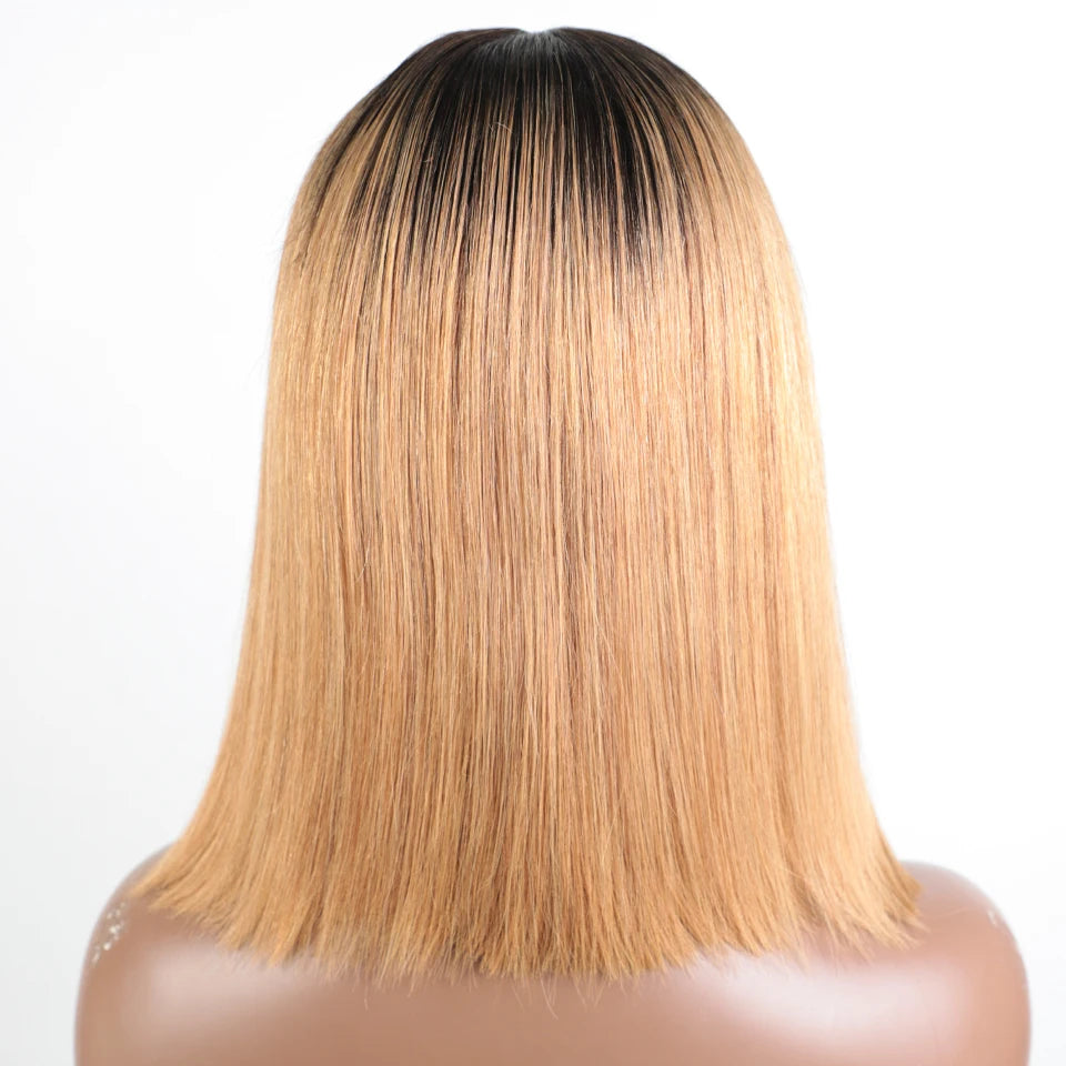 Lekker Highlight Brown Straight Bob 13x1 T Part Lace Front 100% Human Hair Wigs For Women Brazilian Remy Hair Colored Bob Wigs