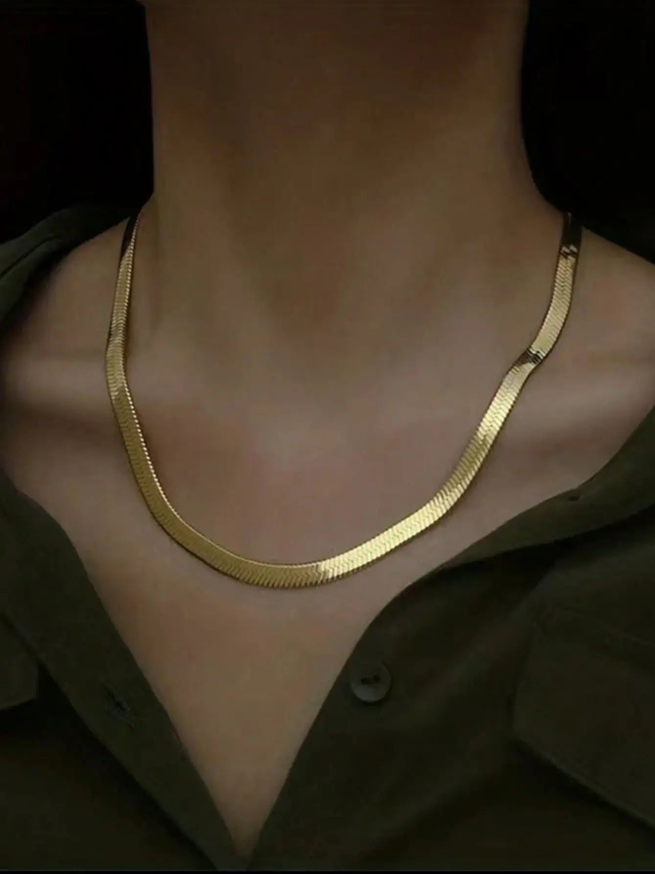 Snake Chain Gold Plated Stainless Steel Flat Necklace 3mm Fashion Choker Hip Hop Herringbone For Men Women Gift Jewelry