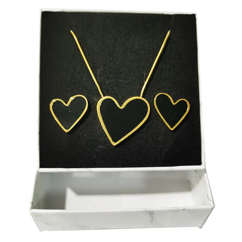 316L Stainless Steel Trend Black Big Heart Pendant Titanium Light Luxury Simple Versatile Necklace Stud Earrings Set