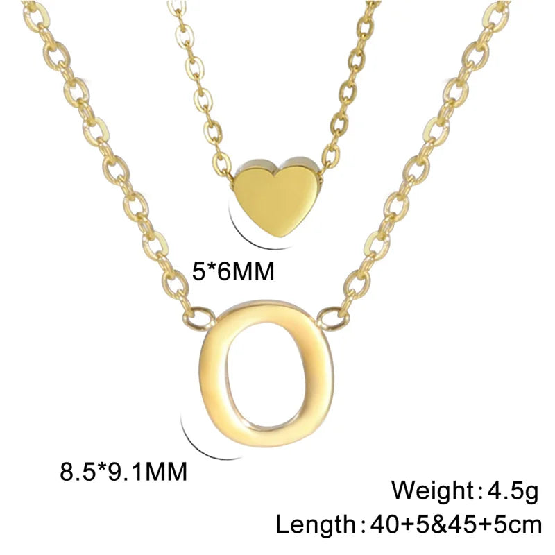Fashion Tiny Heart Initial Necklace Gold Silver Color Multilayer Letter Choker Necklace For Women Charm Pendant Jewelry Gift