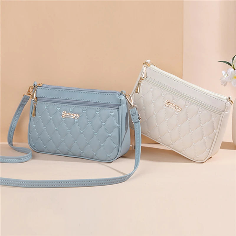 Women Embroidery Thread Small Purse and Handbag Fashion Large Capacity PU Leather Crossbody Bags Zipper New Fashion Shoulder Bag