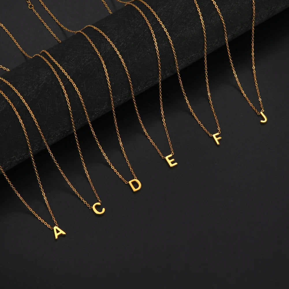 Skyrim Stainless Steel A-Z Initial Letter Necklace for Women Trend Minimalist Alphabet Choker Neck Chain Jewelry Birthday Gift