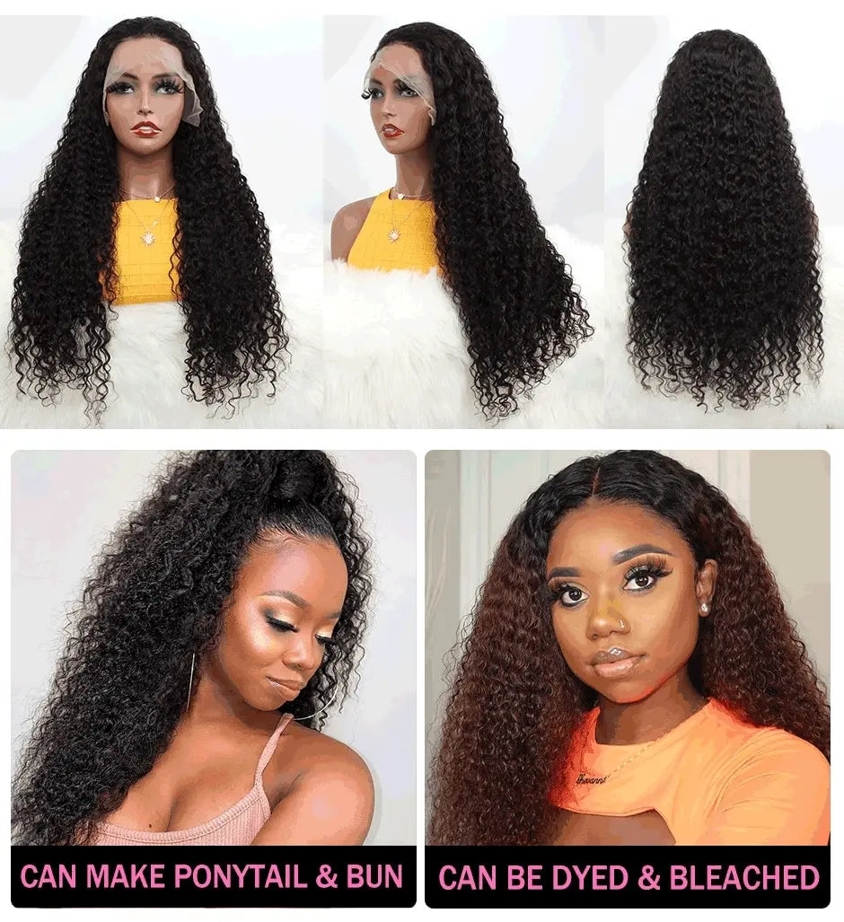 Peruca de cabelo humano encaracolado com fechamento de renda frontal HD 13x6 para mulheres, peruca de cabelo brasileiro ondulado com ondas d'água, 13x4