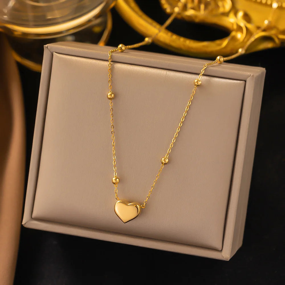 316L Stainless Steel Love Heart Pendant Necklace For Women Fashion Ladies Gold Color Clavicle Chain High Quality Jewelry Gifts