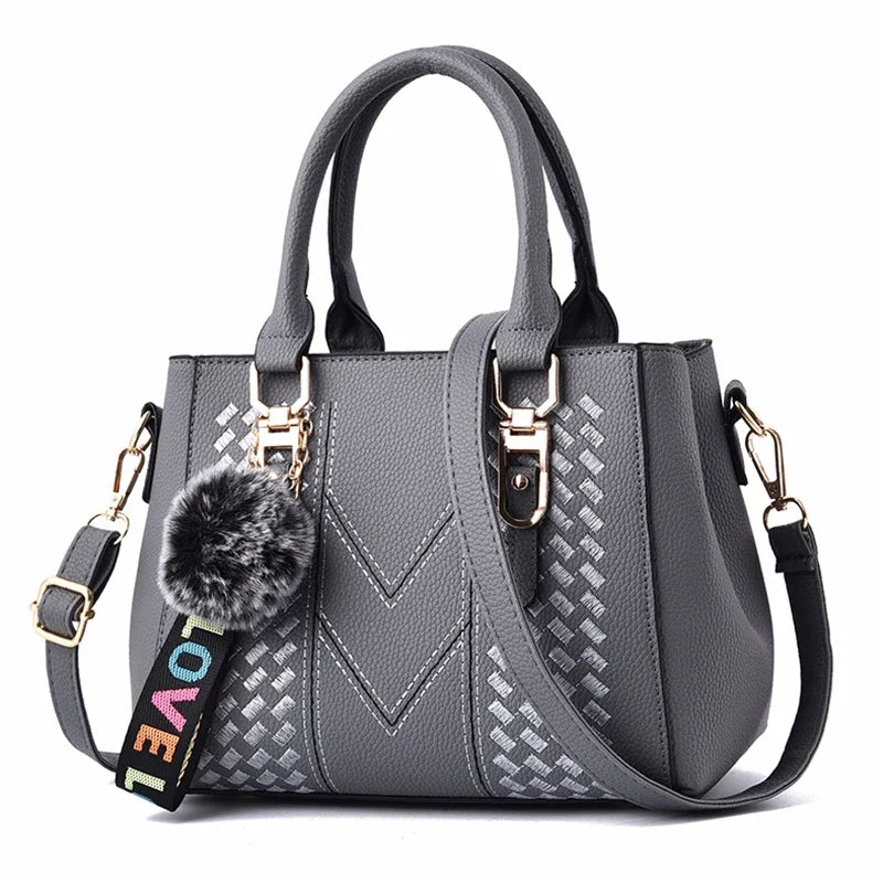 1PCS handbag Embroidery Messenger Bags Women Leather Handbags Bags for Women Sac a Main Ladies hair ball Hand Bag