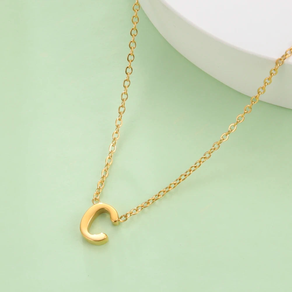 Skyrim Stainless Steel A-Z Initial Letter Necklace for Women Trend Minimalist Alphabet Choker Neck Chain Jewelry Birthday Gift