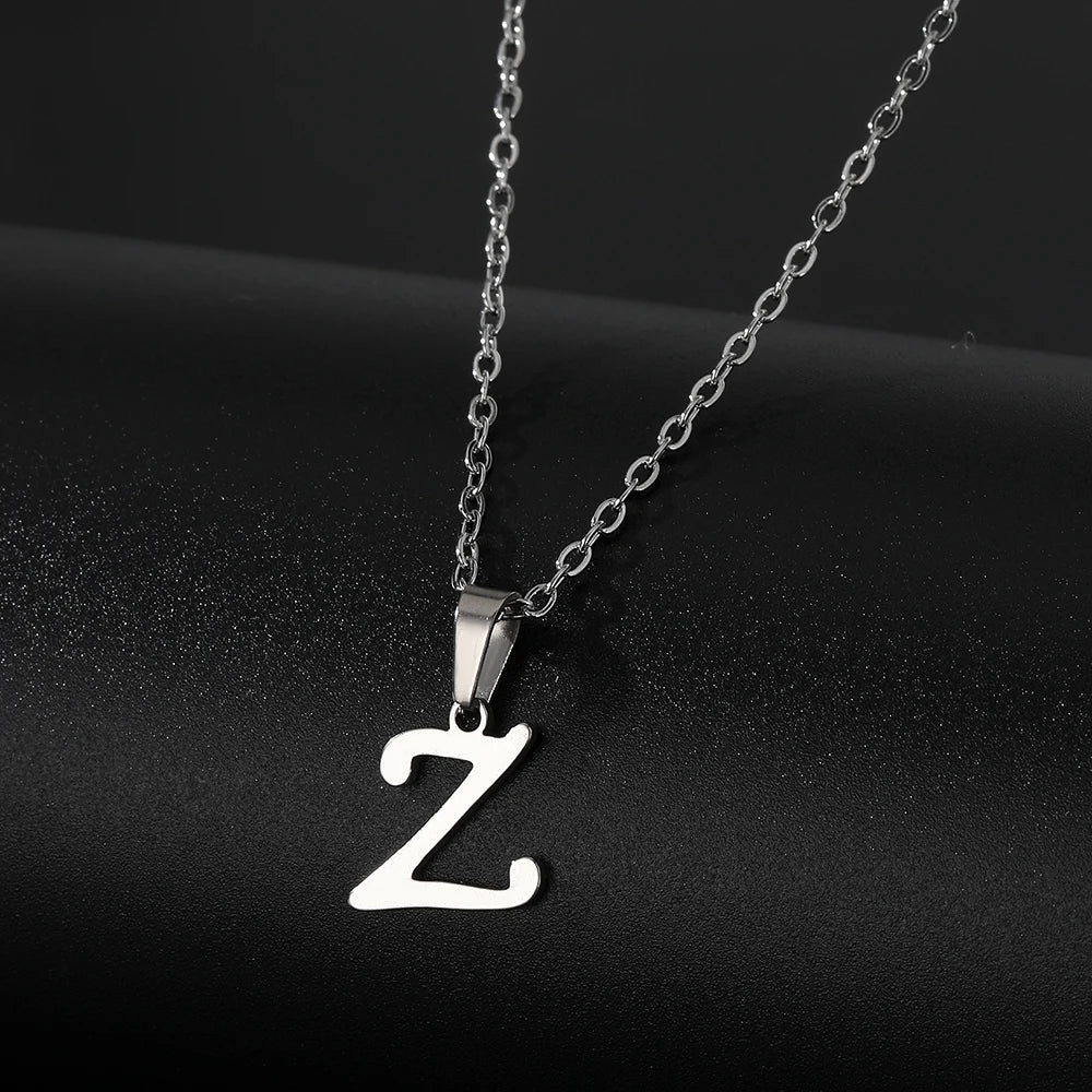 Stainless Steel English Alphabet 26 A-Z Letter Necklace Pendant Women Men Capital Initial Name Necklace Birthday Gift