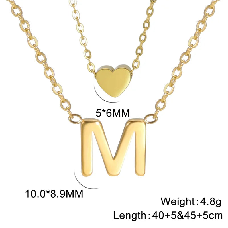 Fashion Tiny Heart Initial Necklace Gold Silver Color Multilayer Letter Choker Necklace For Women Charm Pendant Jewelry Gift