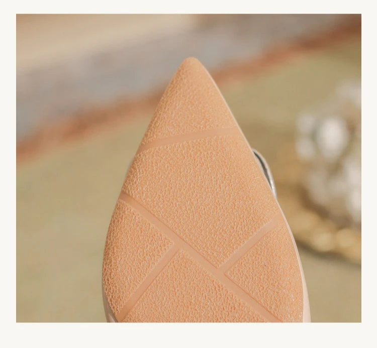 2025SS Ladies Latest 6-10CM Elegant Women's Nude Patent Leather Pumps V-Buckle Pointed Toe Thin Heel Niche Unique Design Shoes