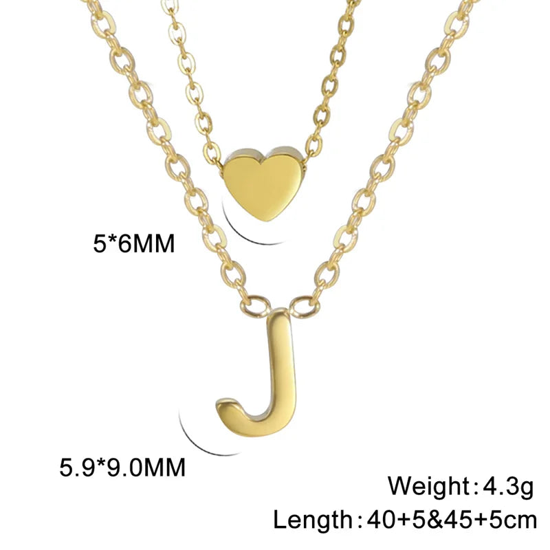Fashion Tiny Heart Initial Necklace Gold Silver Color Multilayer Letter Choker Necklace For Women Charm Pendant Jewelry Gift