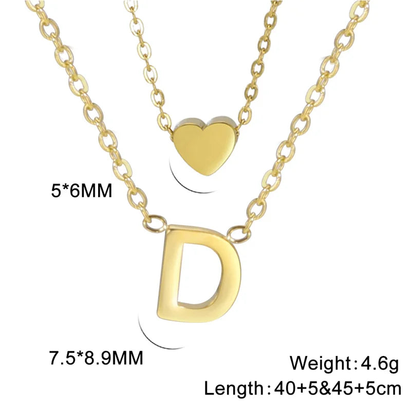 Fashion Tiny Heart Initial Necklace Gold Silver Color Multilayer Letter Choker Necklace For Women Charm Pendant Jewelry Gift