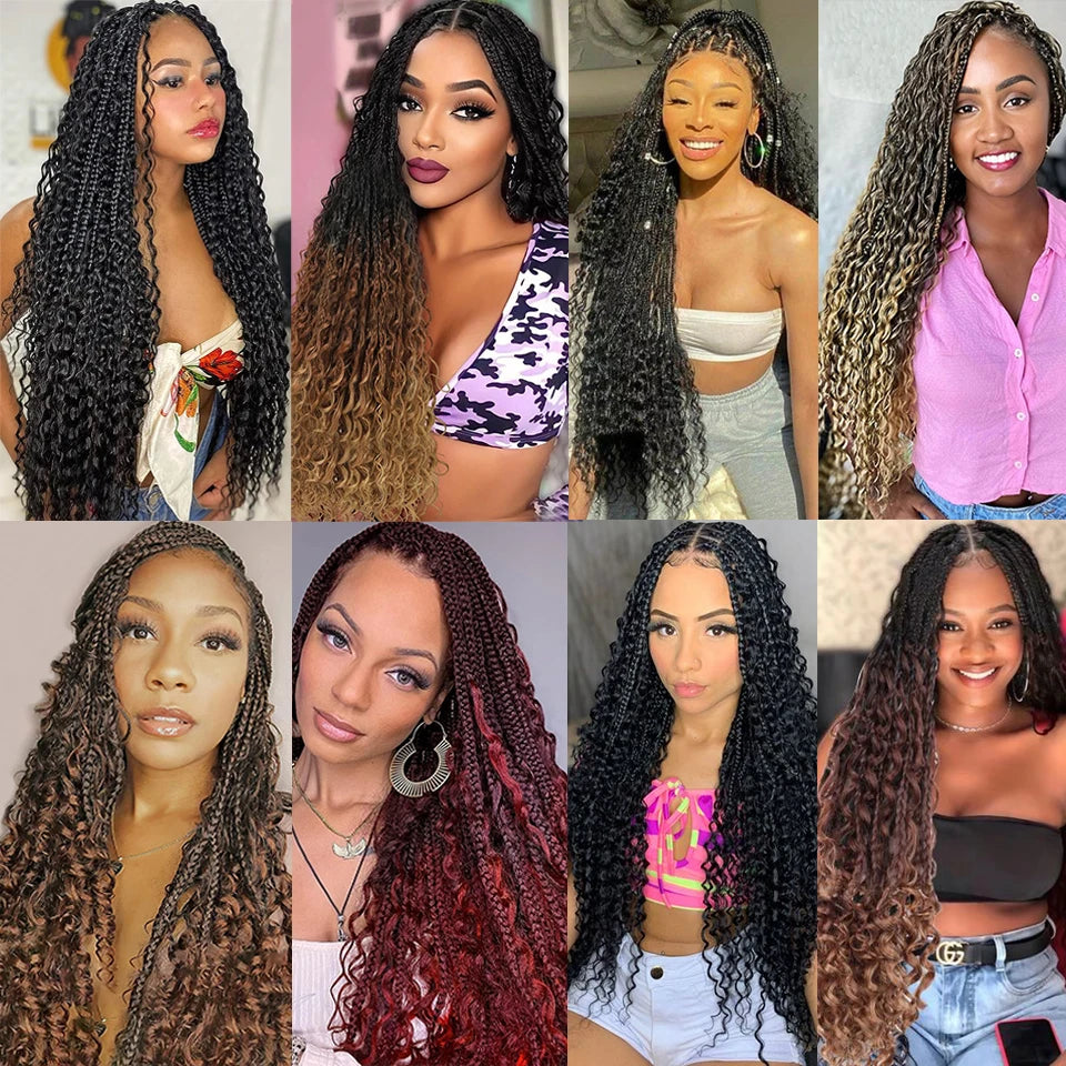 Long Boho Box Braids Crochet Hair 24 18 Inch Blonde Bug 33 4 30 27 Colors Synthetic Ombre Goddess Braids Crochet Hair For Women