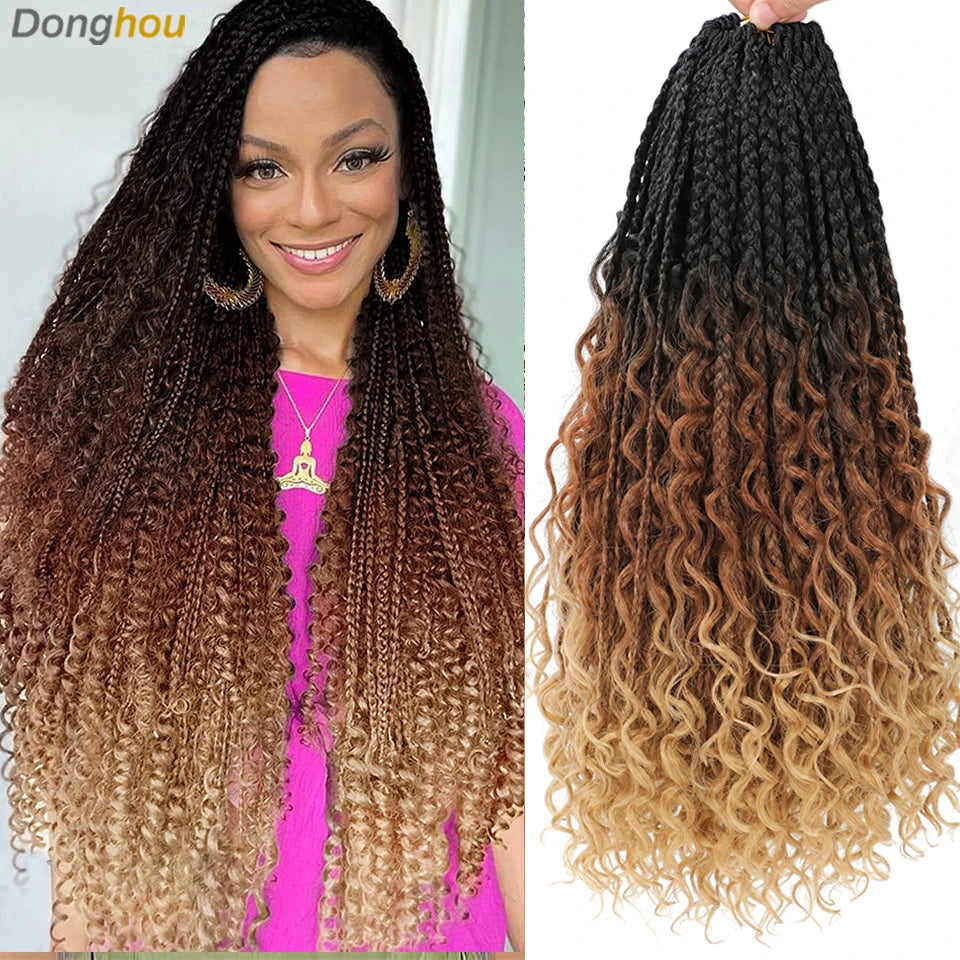 Long Boho Box Braids Crochet Hair 24 18 Inch Blonde Bug 33 4 30 27 Colors Synthetic Ombre Goddess Braids Crochet Hair For Women
