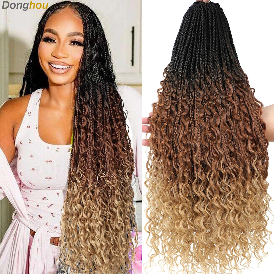 Long Boho Box Braids Crochet Hair 24 18 Inch Blonde Bug 33 4 30 27 Colors Synthetic Ombre Goddess Braids Crochet Hair For Women