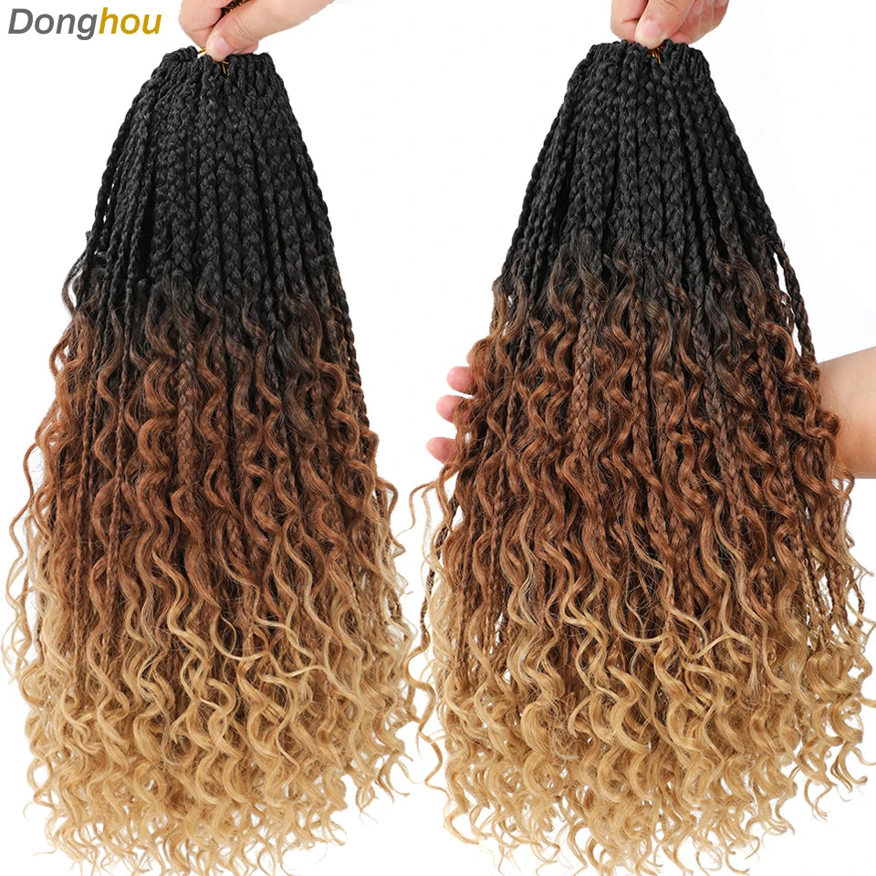 Long Boho Box Braids Crochet Hair 24 18 Inch Blonde Bug 33 4 30 27 Colors Synthetic Ombre Goddess Braids Crochet Hair For Women
