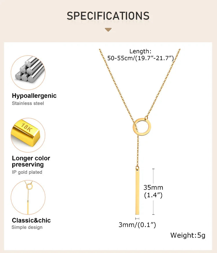 Lariat Necklace for Women, Stainless Steel Drop Necklace with Long Chain, Party Wedding Jewelry