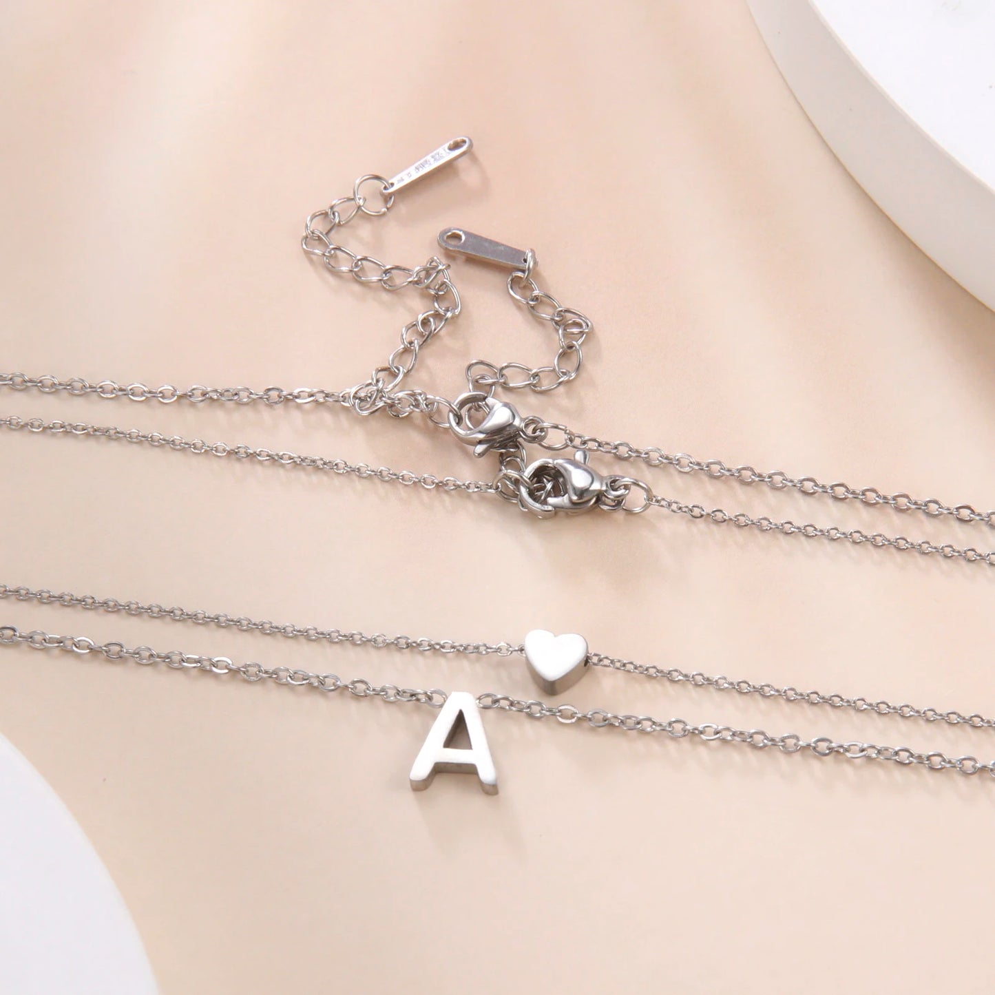 Amaxer Initial Letter Heart Pendant Double Layer Necklace For Women Girl A-Z Alphabet Stainless Steel Choker Collar Jewelry Gift