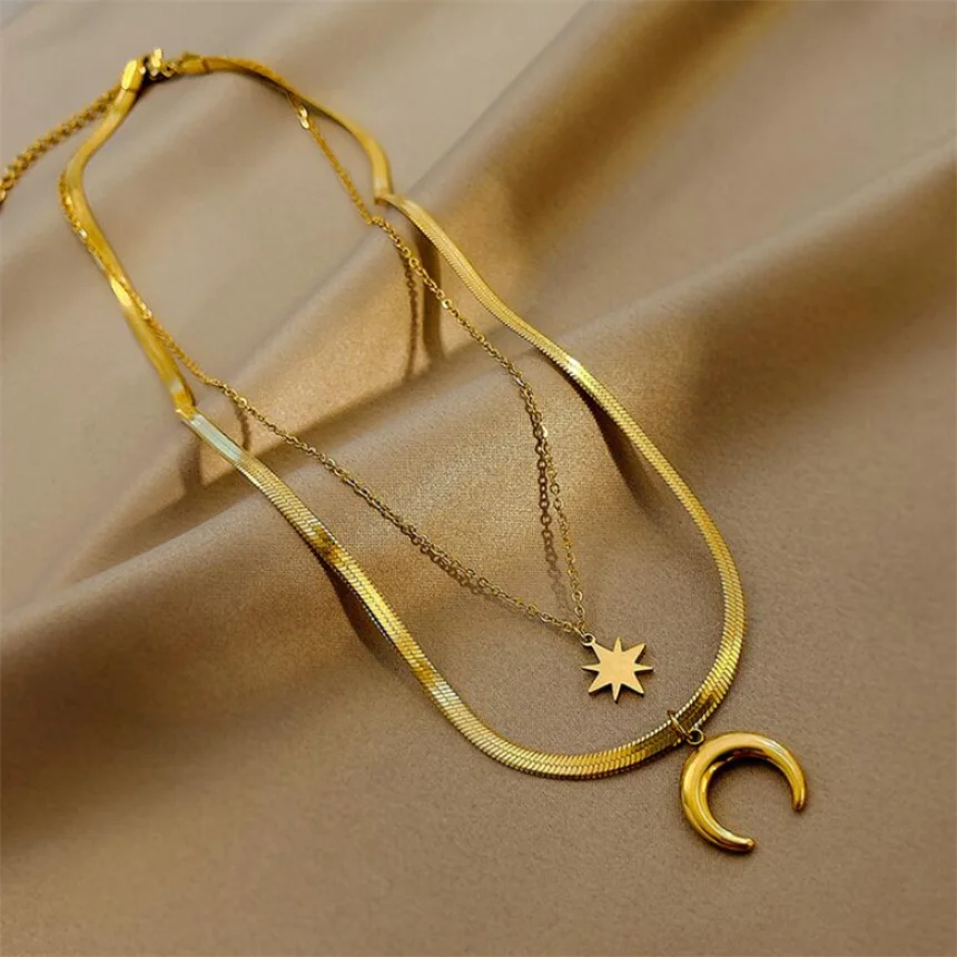 316L Stainless Steel 15 Multiple Different Styles Geometry Pendant Charm Chain Necklaces For Women Fashion Fine Jewelry Gifts